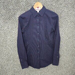 Brooks Brothers‎ Shirt Womens 0 Red Fleece Button Up Blue Textured Long Sleeve